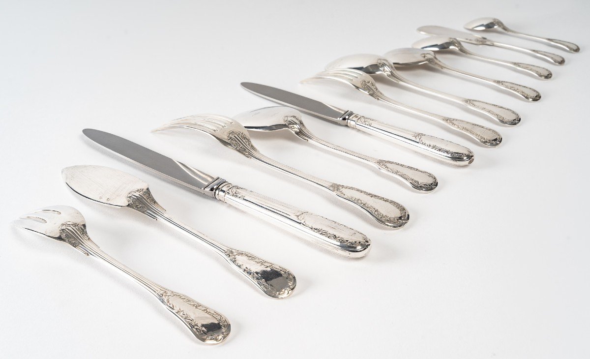 Puiforcat - Twentieth Silver Cutlery Set 153 Pieces "ségur" Model Unencrypted.-photo-2
