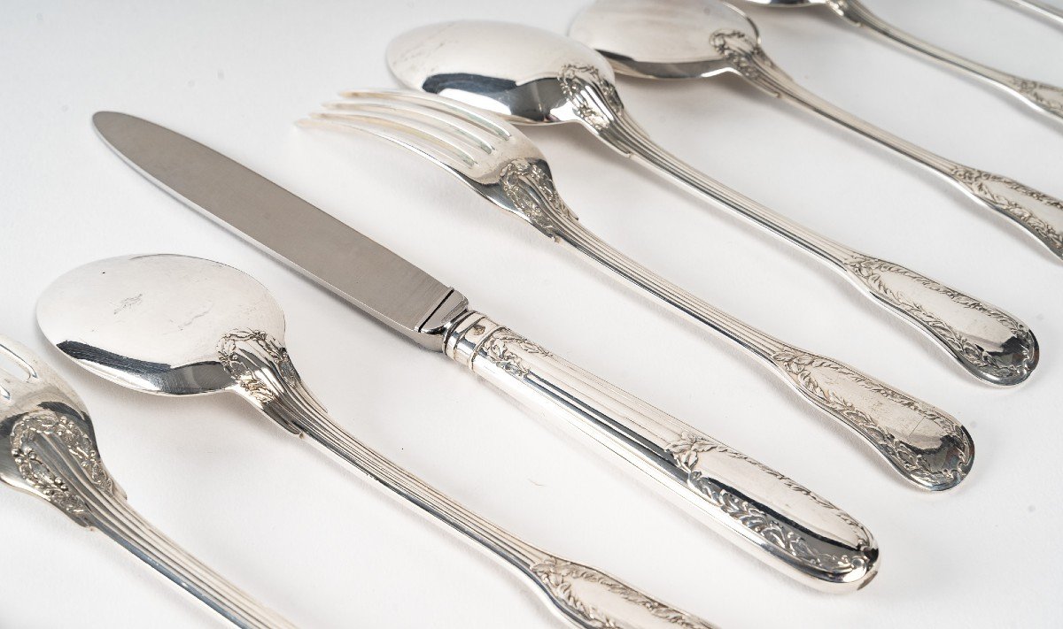 Puiforcat - Twentieth Silver Cutlery Set 156 Pieces "ségur" Model Unencrypted.-photo-4
