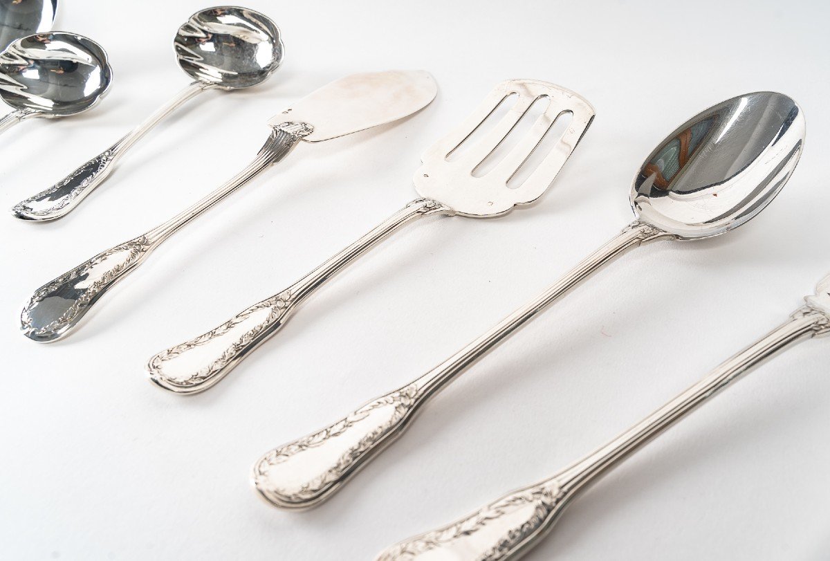 Puiforcat - Twentieth Silver Cutlery Set 153 Pieces "ségur" Model Unencrypted.-photo-3