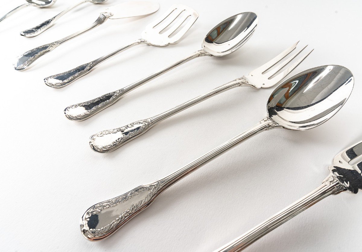 Puiforcat - Twentieth Silver Cutlery Set 156 Pieces "ségur" Model Unencrypted.-photo-6