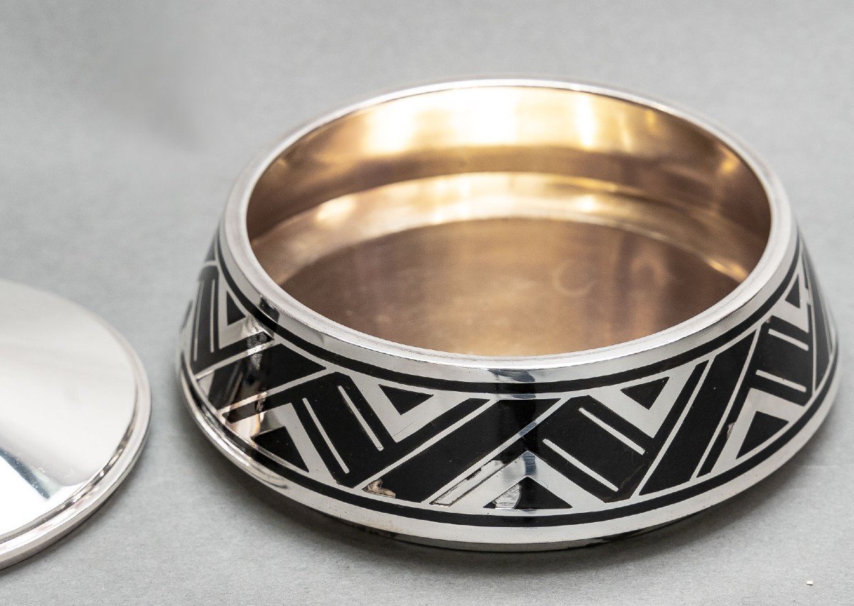 R.linzeler – Box In Sterling Silver And Black Enamel Circa 1930-photo-4