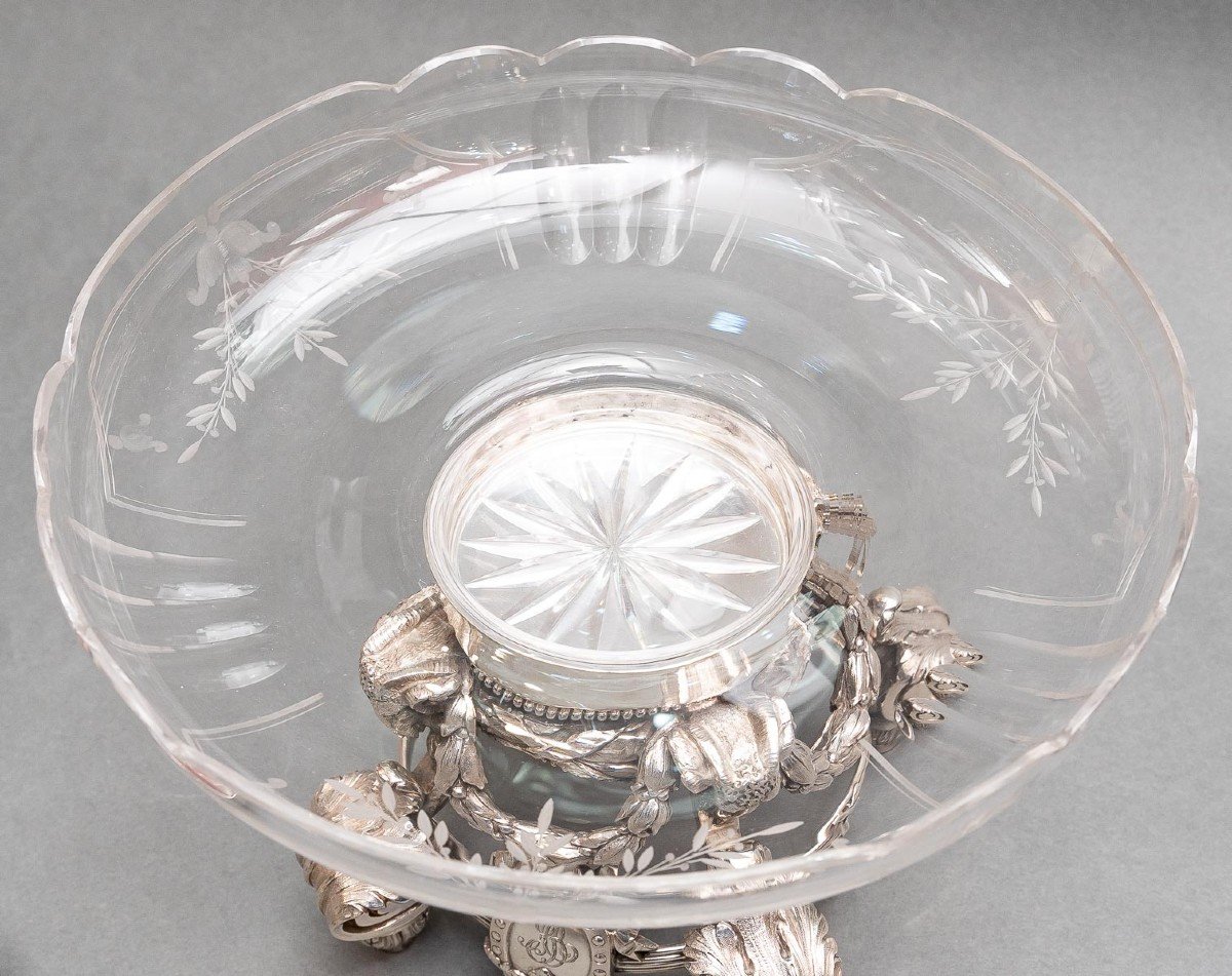 Goldsmith - Pair Of Engraved Crystal Cups On Solid Silver Support XIXth-photo-6
