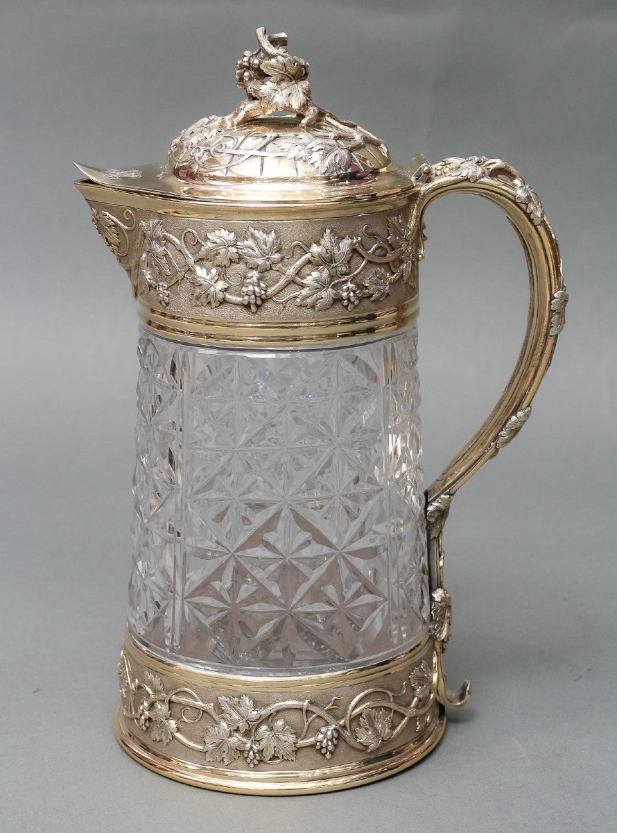 Goldsmith Odiot - Cut Crystal Pitcher Mounted In Vermeil 19th Century