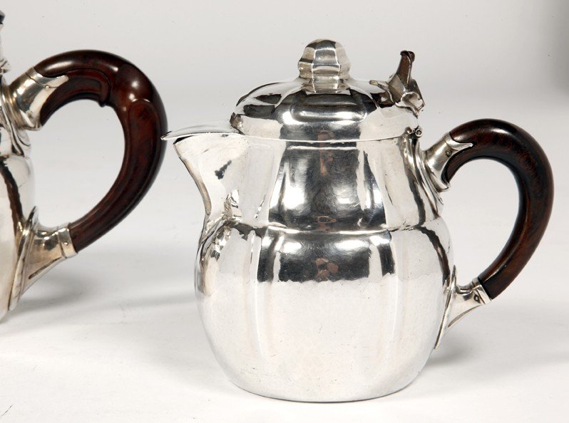 Goldsmith G. Lecomte - Set Of Two 20th Century Silver Teapots-photo-2