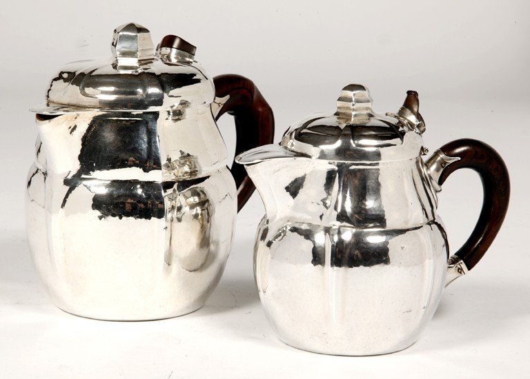 Goldsmith G. Lecomte - Set Of Two 20th Century Silver Teapots-photo-4