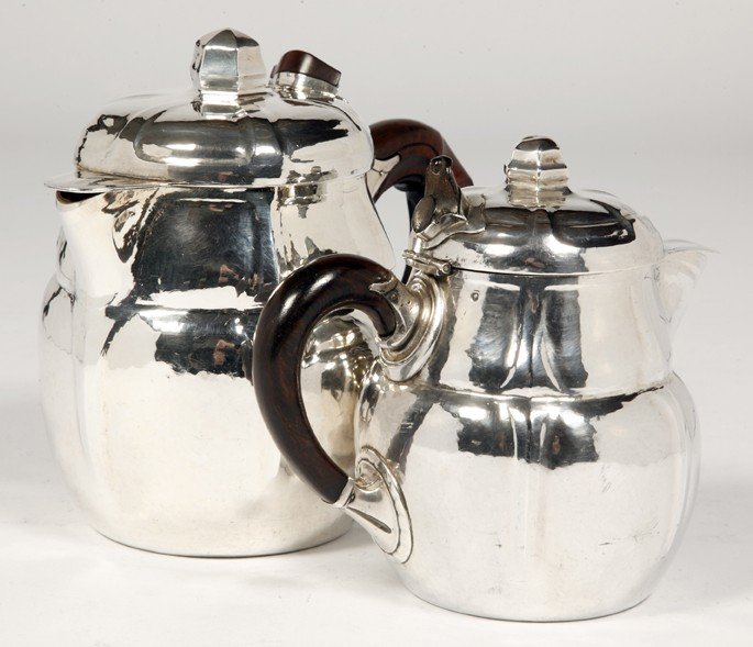 Goldsmith G. Lecomte - Set Of Two 20th Century Silver Teapots-photo-1