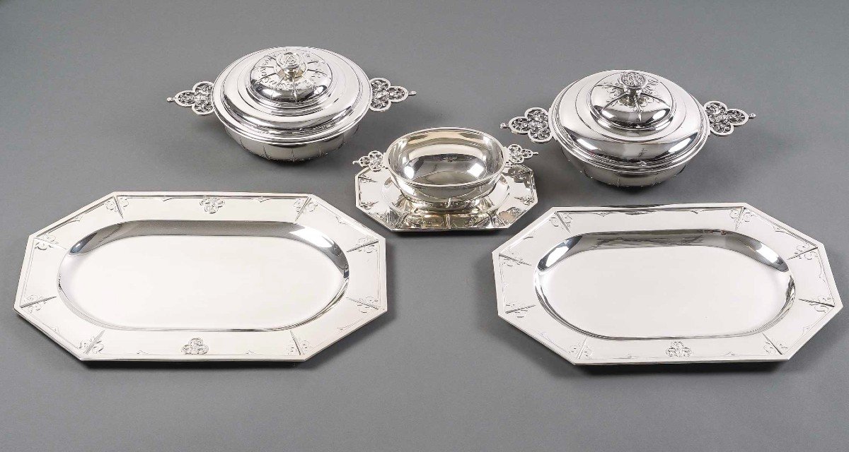 Cardeilhac - Garniture De Table "renaissance" Mascaron Argent Fin XIXè-photo-2