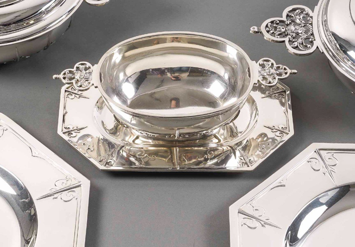 Cardeilhac - Garniture De Table "renaissance" Mascaron Argent Fin XIXè-photo-3