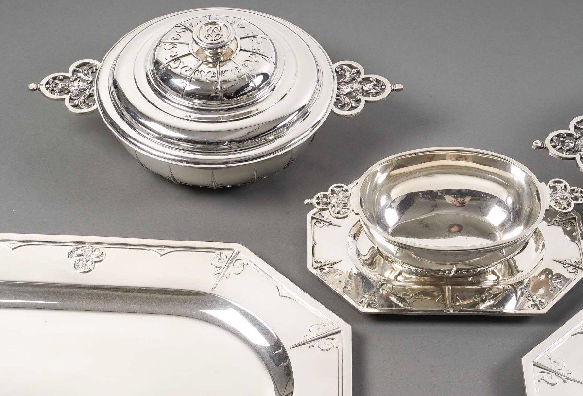 Cardeilhac - Garniture De Table "renaissance" Mascaron Argent Fin XIXè-photo-4