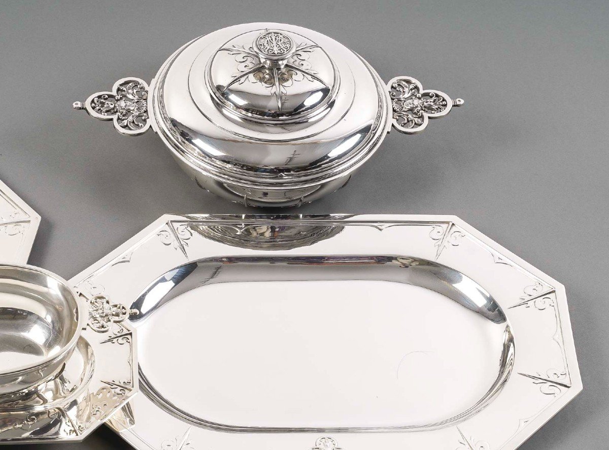 Cardeilhac - Garniture De Table "renaissance" Mascaron Argent Fin XIXè-photo-6