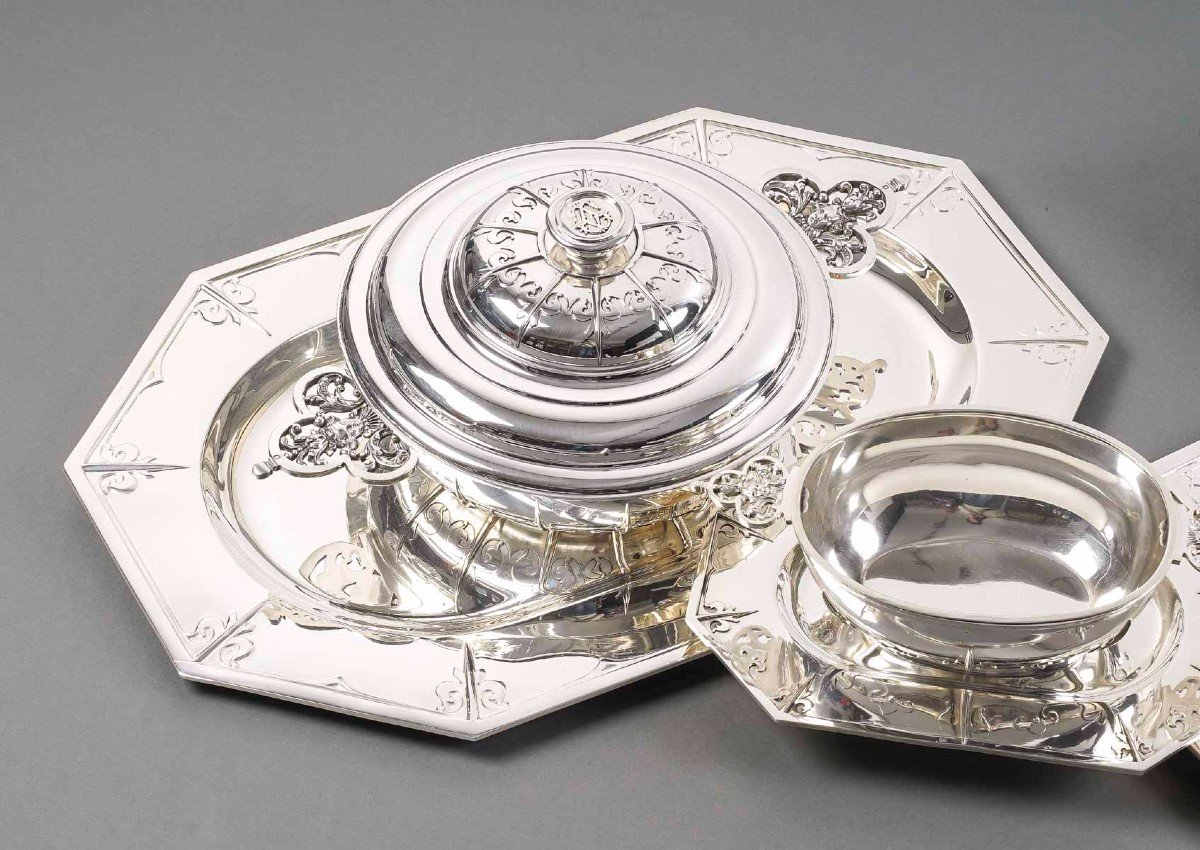 Cardeilhac - Garniture De Table "renaissance" Mascaron Argent Fin XIXè-photo-7