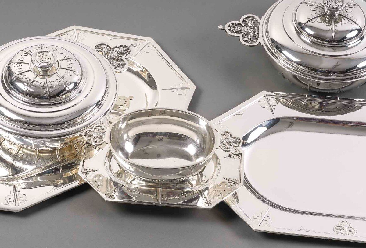 Cardeilhac - Garniture De Table "renaissance" Mascaron Argent Fin XIXè-photo-8