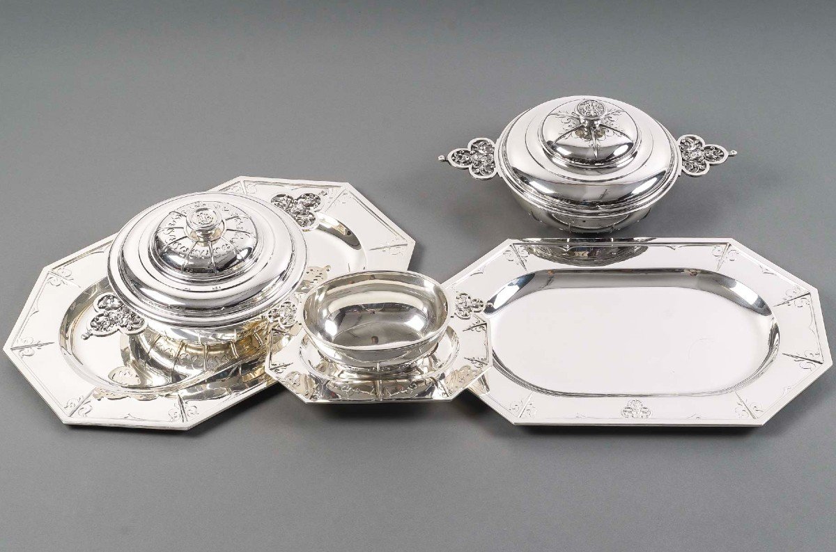 Cardeilhac - Garniture De Table "renaissance" Mascaron Argent Fin XIXè