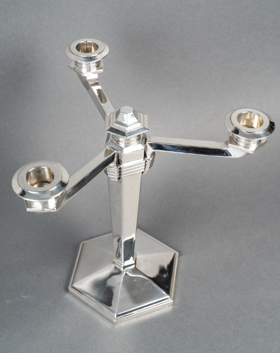 Jean E. Puiforcat – Pair Of Solid Silver Candelabras Artdeco Period Circa 1930-photo-6