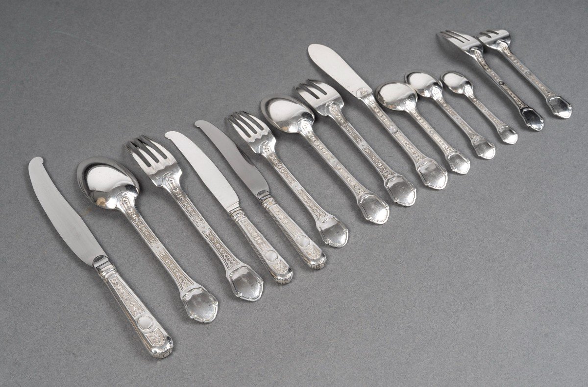 Ménagère En Argent Massif 187 Pièces Modèle “versailles” Par Tetard Frères.-photo-4