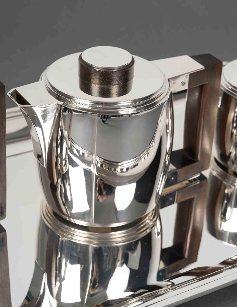 Souche-lapparra – Service Thé/café 4 Pièces Et Son Plateau En Argent époque Art Deco 1930-photo-2