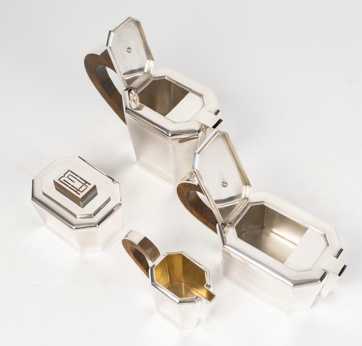 Jean E. Puiforcat - The/cafe Service 4 Pieces Silver 20th Century – Art Deco-photo-4
