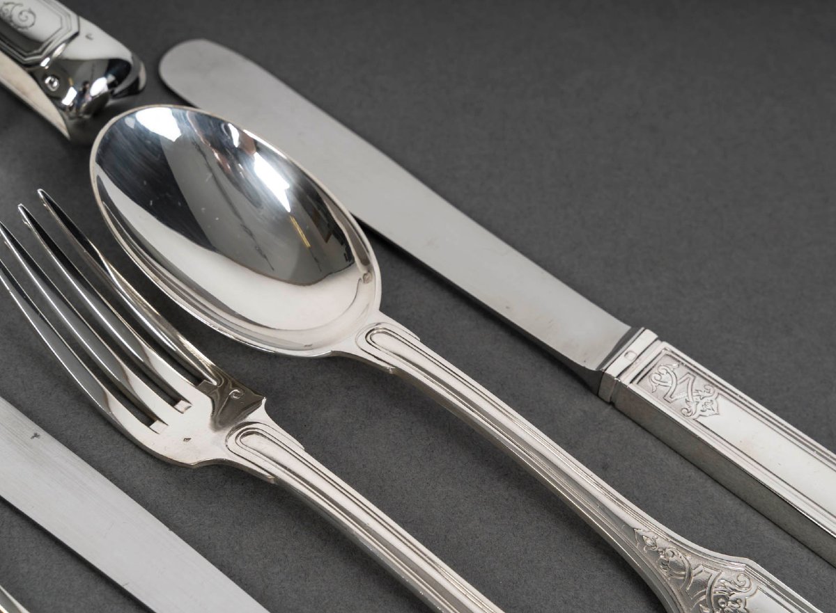JEAN TETARD - MENAGERE EN ARGENT MASSIF199 PIECES - Epoque 1930-photo-8