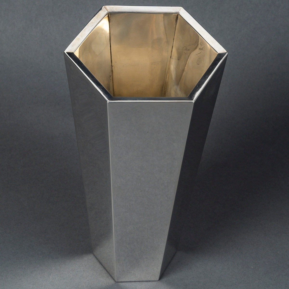 Tiffany & Co - 20th Century Modernist Silver Vase With Cut Sides
