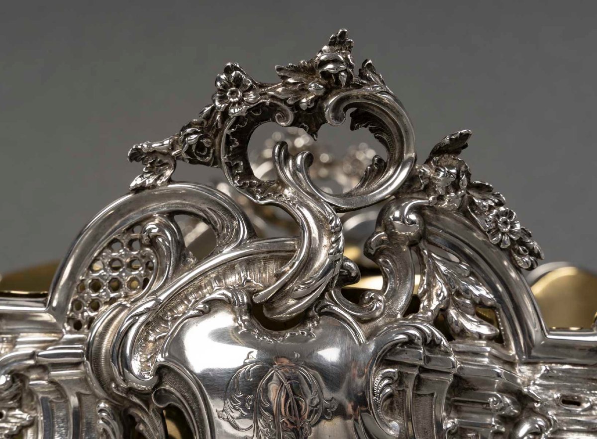  JARDINIERE ROCAILLE EN ARGENT MASSIF EPOQUE NAPOLEON III-photo-1