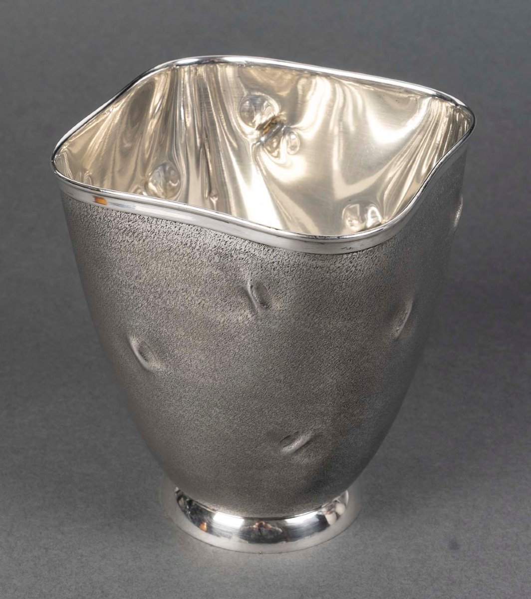 Vase In Solid Silver Italy, Alessandria, Cesa Sc Circa 1970-photo-1