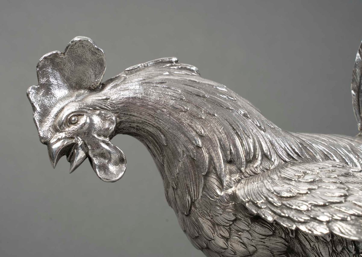 Goldsmith Eschwege Pair Of Solid Silver Fighting Cocks Circa 1950 -photo-4