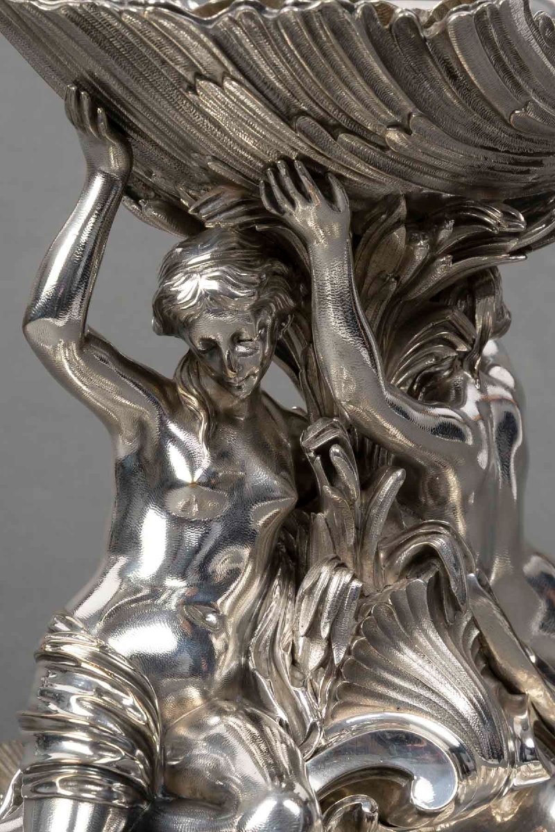 BOIN TABURET Centre de table en bronze argenté Epoque NAPOLEON III-photo-3