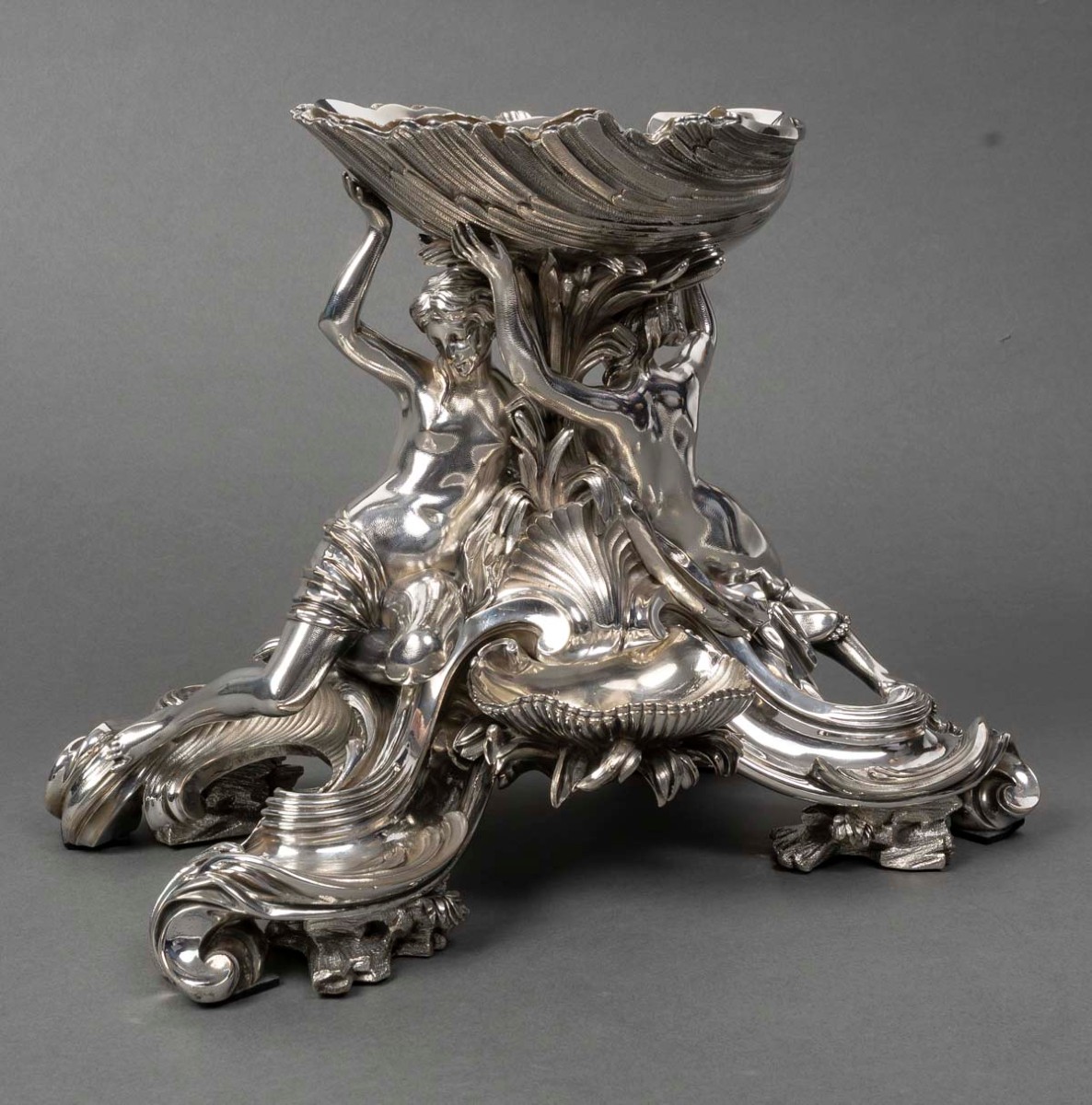 BOIN TABURET Centre de table en bronze argenté Epoque NAPOLEON III