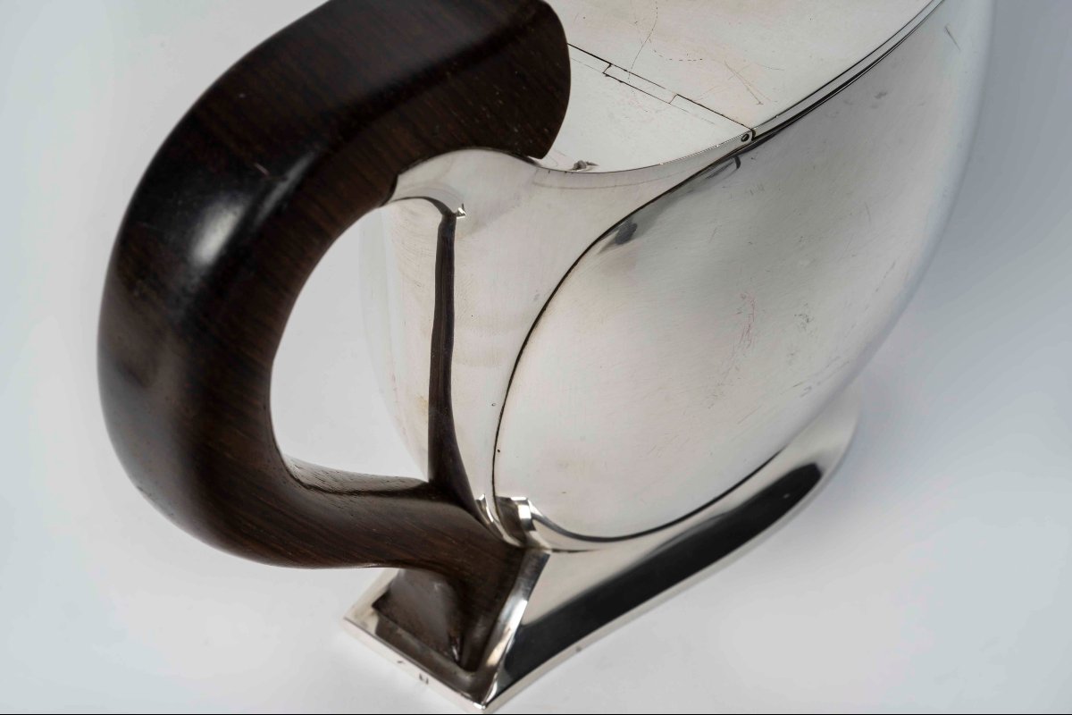 Jean Tetard – Oval Covered Sugar Bowl With Handle In Solid Silver, Art Deco Period -photo-2