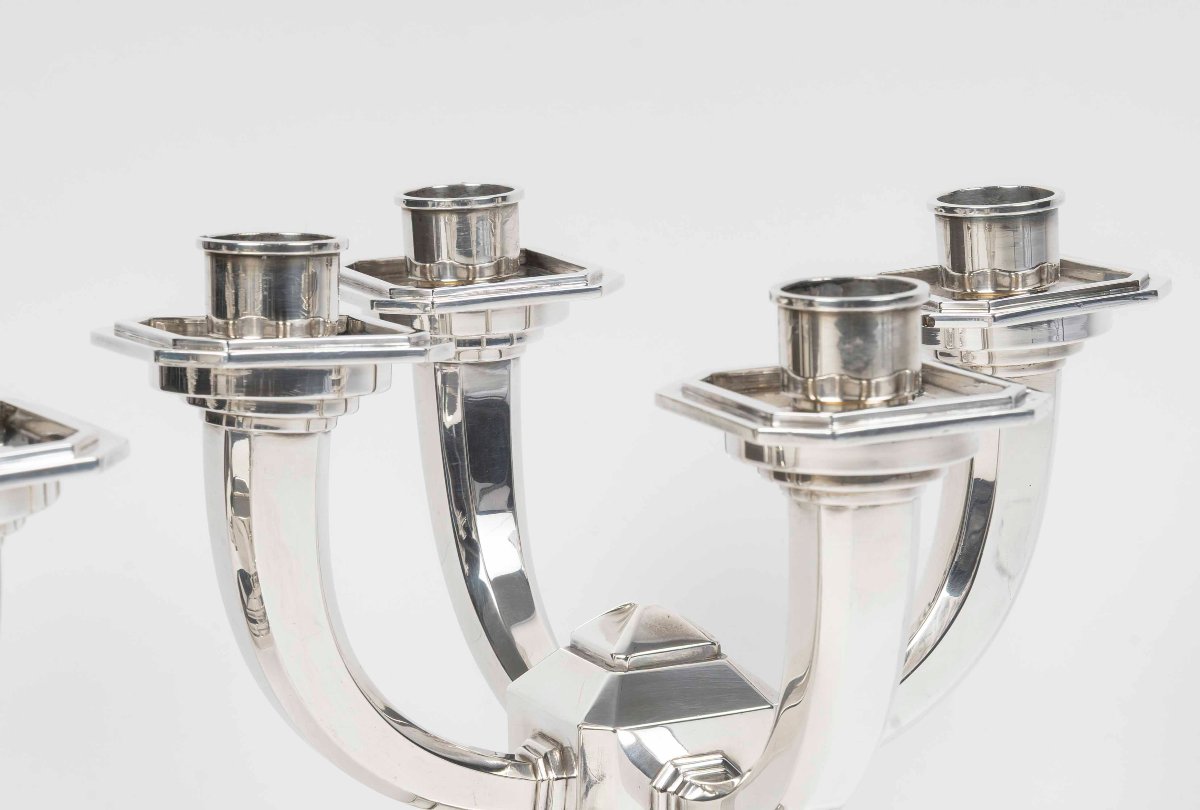 Ravinet d'Enfert – Pair Of Solid Silver Candelabra, Art Deco Period-photo-1