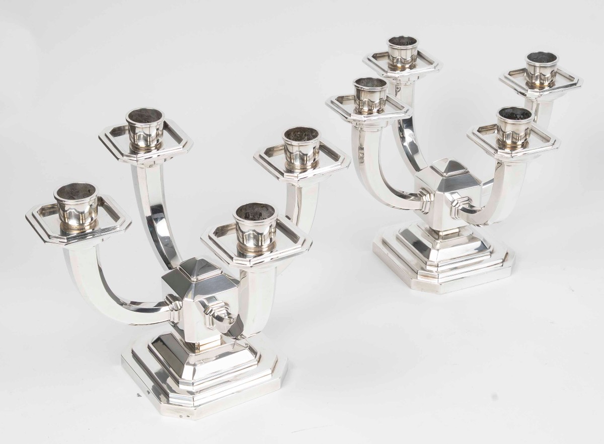 Ravinet d'Enfert – Pair Of Solid Silver Candelabra, Art Deco Period