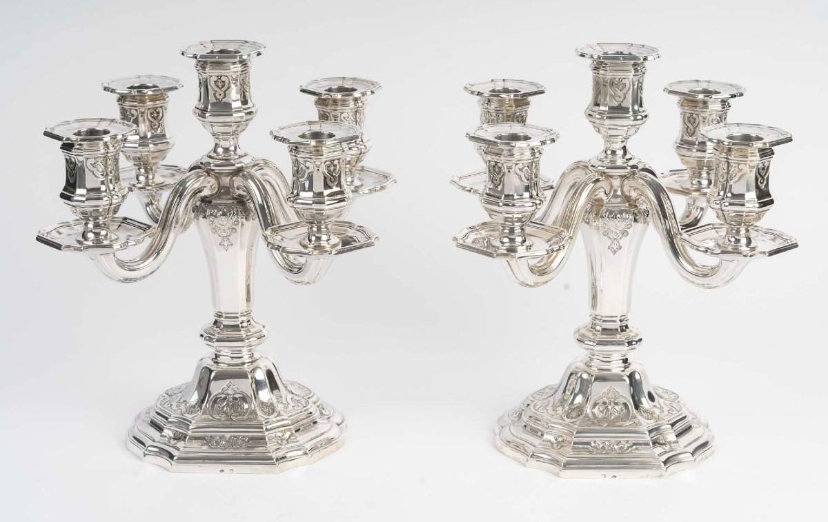 Charles Christofle Pair Of Candelabra Known As “table Ends” Solid Silver 19th Century-photo-2