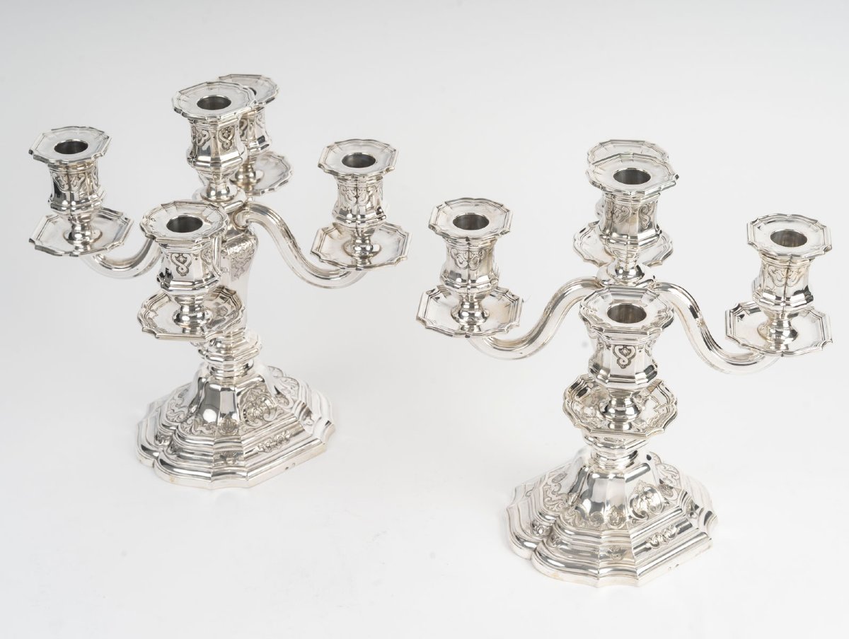 Charles Christofle Pair Of Candelabra Known As “table Ends” Solid Silver 19th Century-photo-3