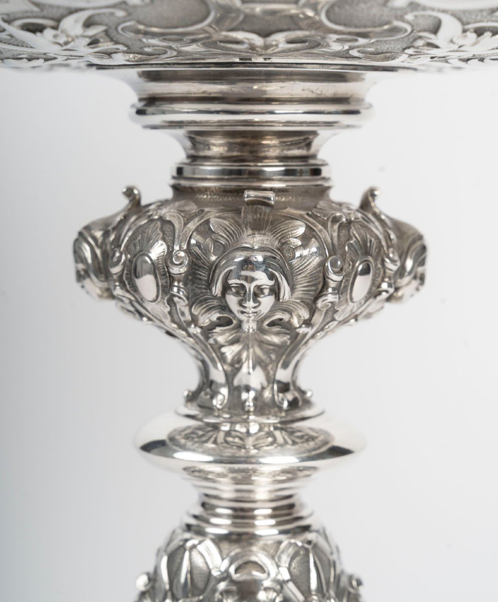 Charles-Nicolas ODIOT  Importante coupe néo-Renaissance sur piédouche en argent massif XIXe-photo-3