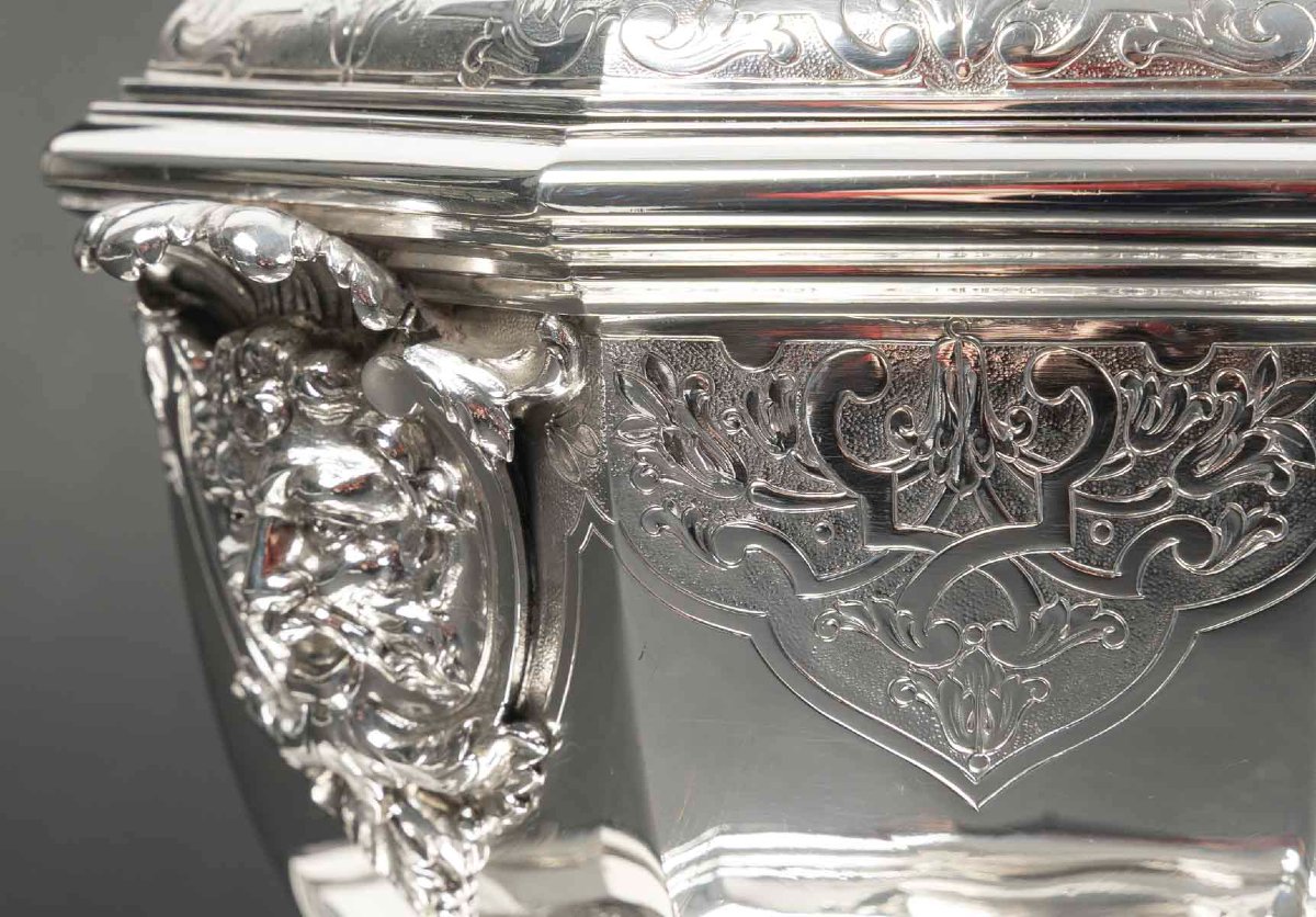 BOIN TABURET – Terrine couverte et son présentoir en argent massif XIXe-photo-2