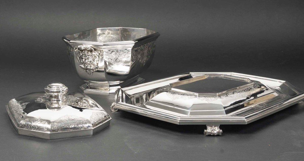 BOIN TABURET – Terrine couverte et son présentoir en argent massif XIXe-photo-2