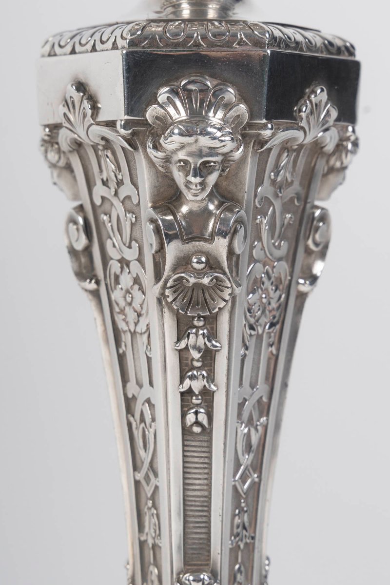 BOIN-TABURET - Paire de candélabres d’apparat argent massif.fin XIXᵉ -photo-2