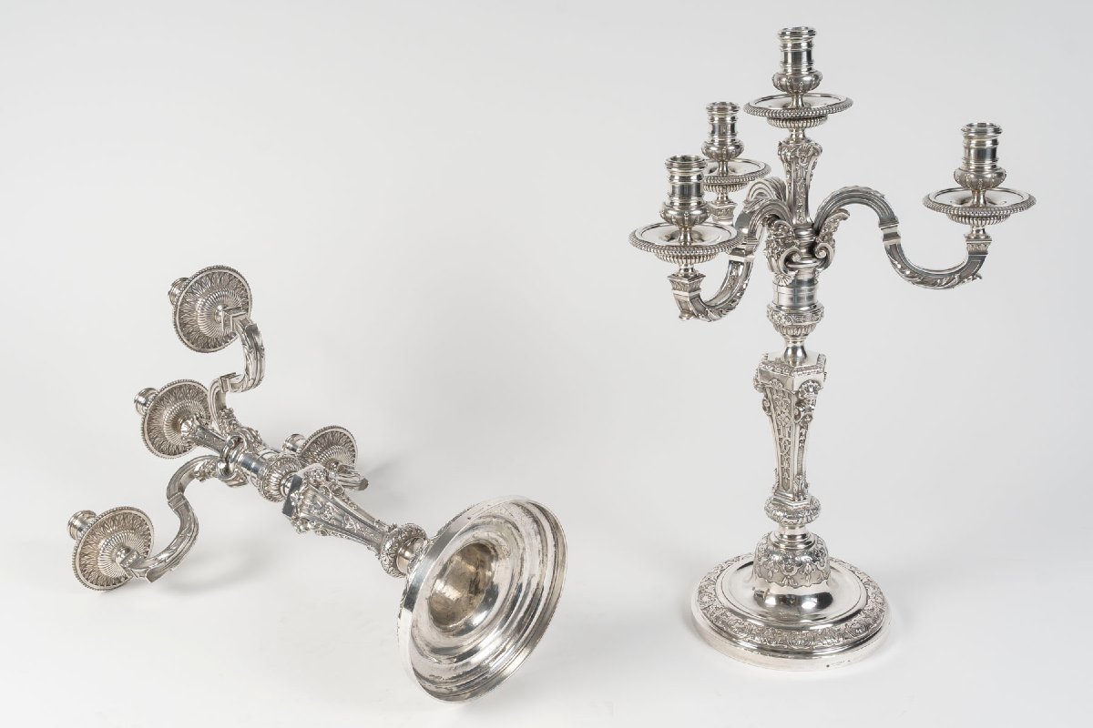 BOIN-TABURET - Paire de candélabres d’apparat argent massif.fin XIXᵉ -photo-4