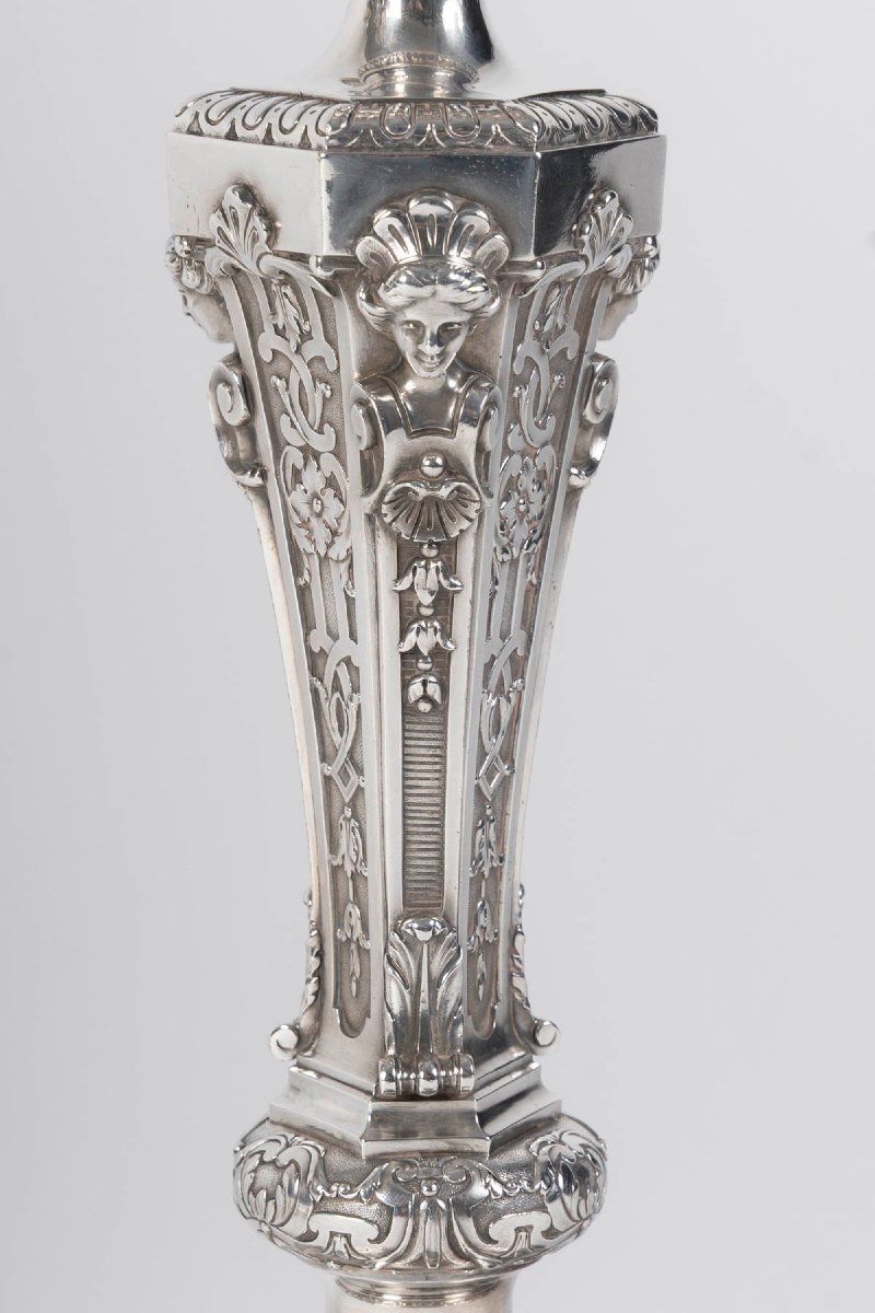 Boin-taburet - Pair Of Solid Silver Ceremonial Candelabra. Late 19th Century-photo-3