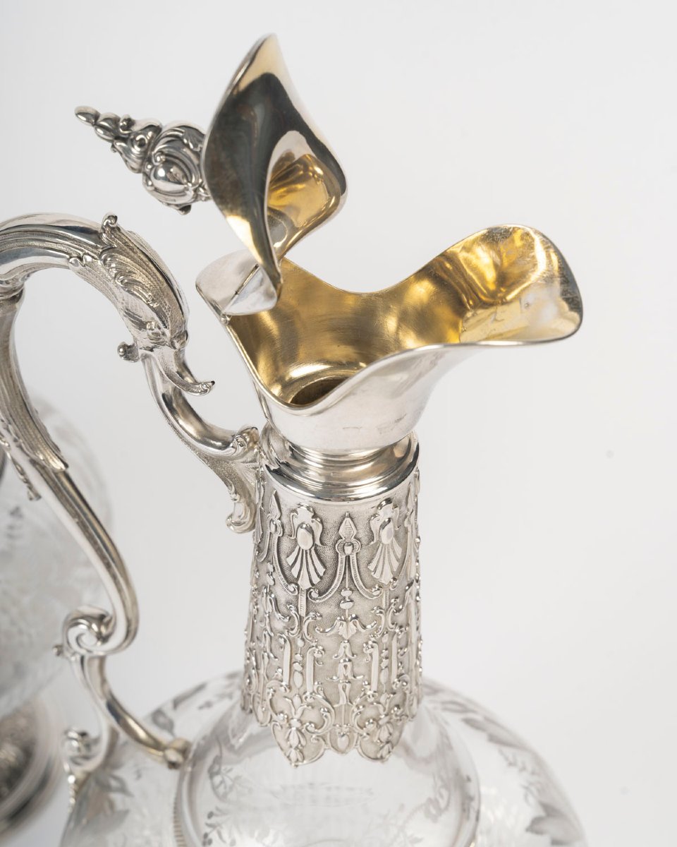 Armand Gross – Pair Of Crystal And Sterling Silver Ewers, Late 19th Century-photo-5