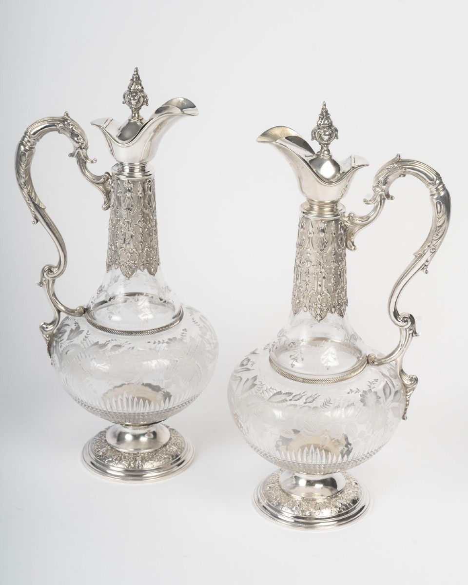 Armand Gross – Pair Of Crystal And Sterling Silver Ewers, Late 19th Century-photo-7