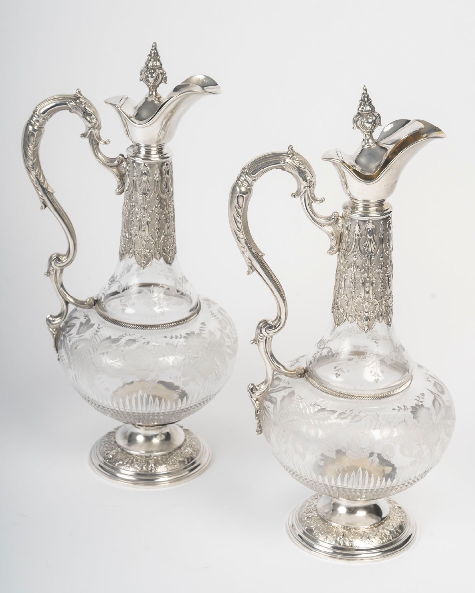 Armand Gross – Pair Of Crystal And Sterling Silver Ewers, Late 19th Century-photo-8