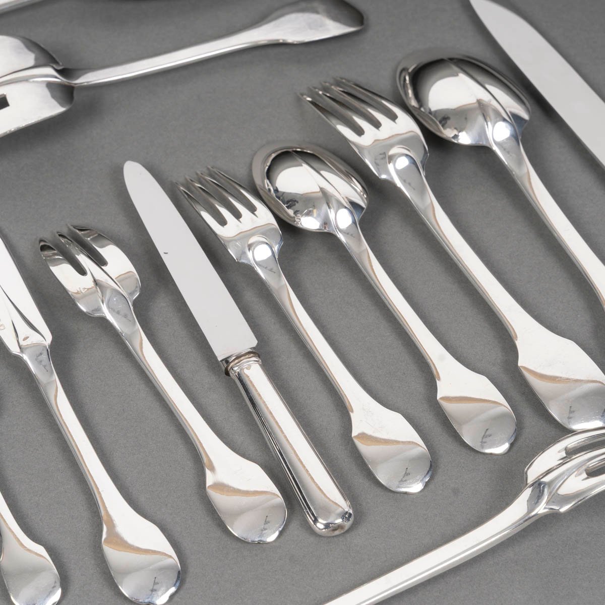 Jean Tetard Solid Silver Flatware Set - 100 Pieces Circa 1930 Art Deco-photo-1