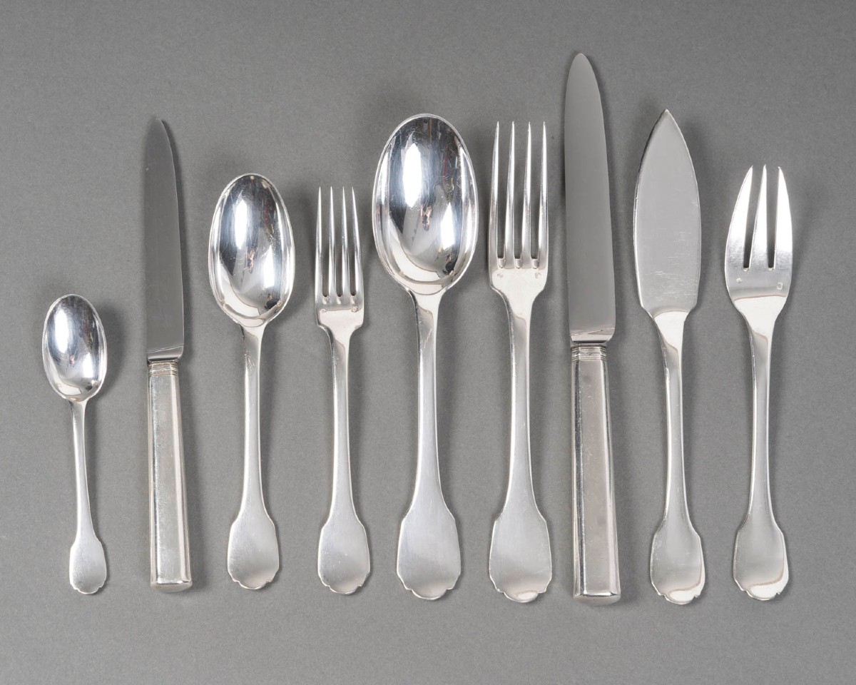 Jean Tetard Solid Silver Flatware Set - 100 Pieces Circa 1930 Art Deco-photo-7