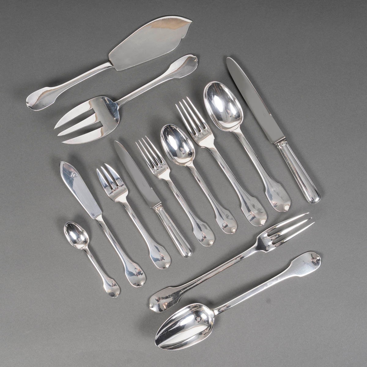 Jean Tetard Solid Silver Flatware Set - 100 Pieces Circa 1930 Art Deco