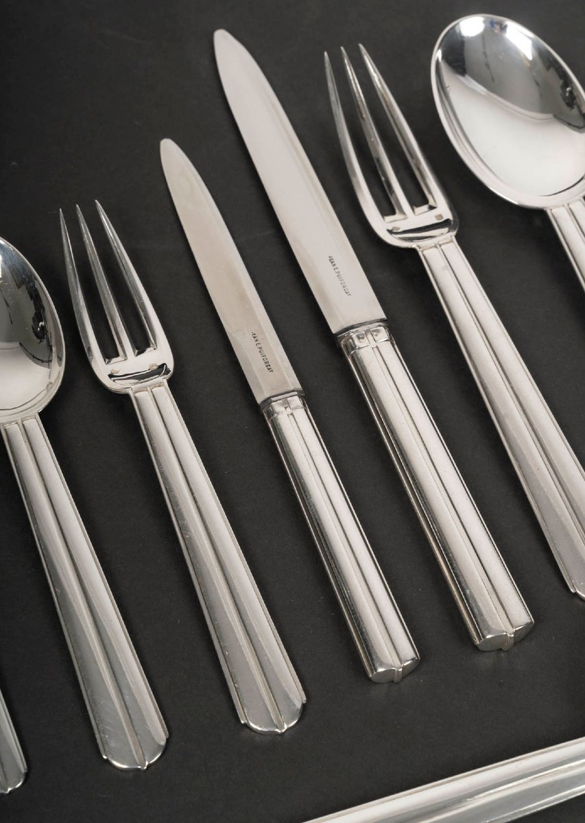 JEAN E. PUIFORCAT – Menagère en argent massif 145 pièces Modèle « BIARRITZ » CIRCA 1930-photo-3