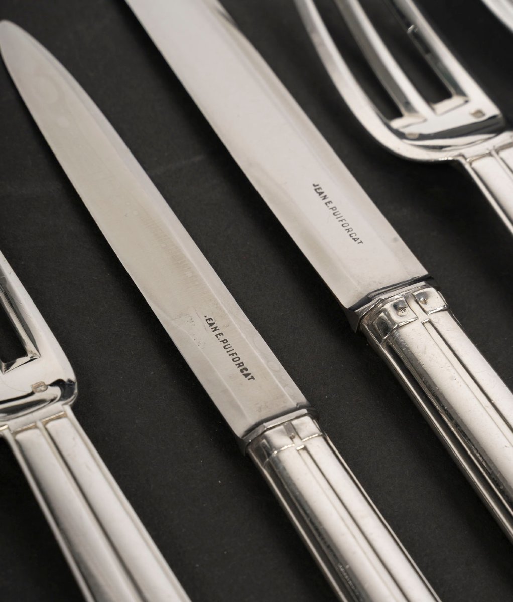 JEAN E. PUIFORCAT – Menagère en argent massif 145 pièces Modèle « BIARRITZ » CIRCA 1930-photo-2