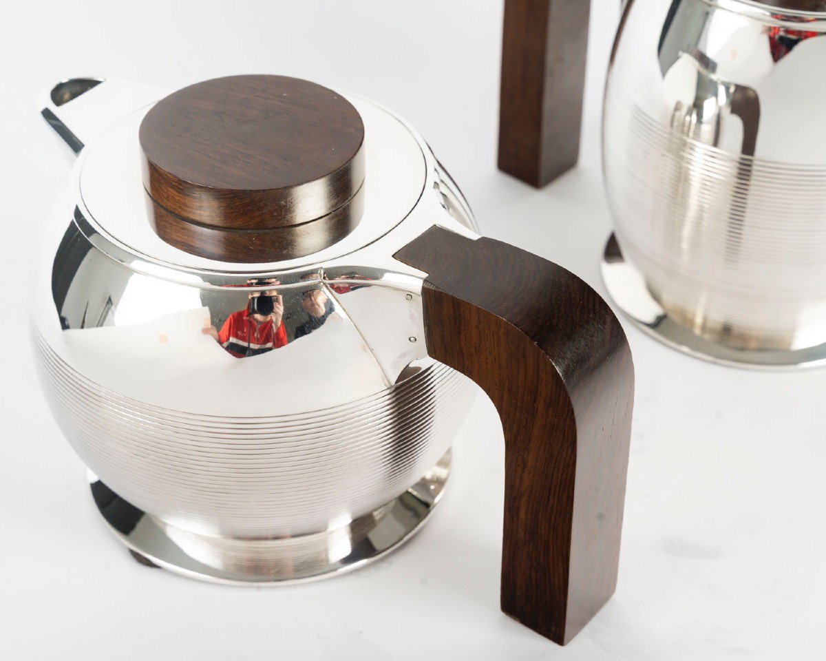 JEAN E. PUIFORCAT – Set de trois pièces THE/CAFE en argent massif Epoque ART DECO -photo-7