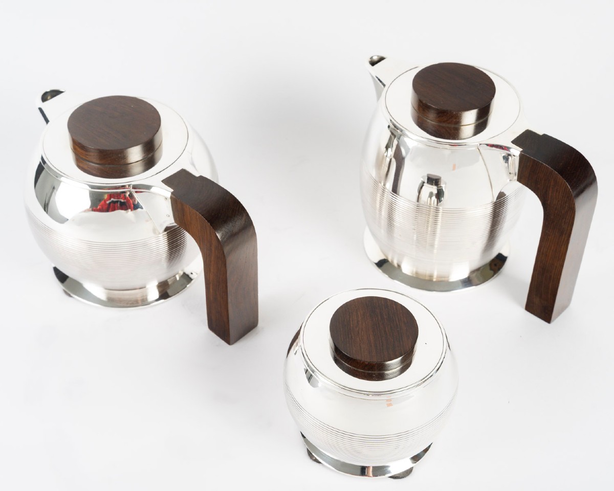 JEAN E. PUIFORCAT – Set de trois pièces THE/CAFE en argent massif Epoque ART DECO 