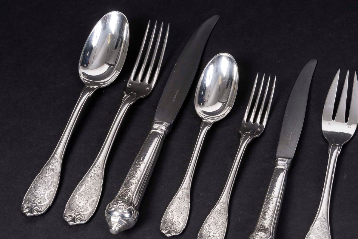 JEAN E. PUIFORCAT - MENAGERE 147 PIECES en ARGENT Modèle « ELYSEE » Epoque 1930-photo-2